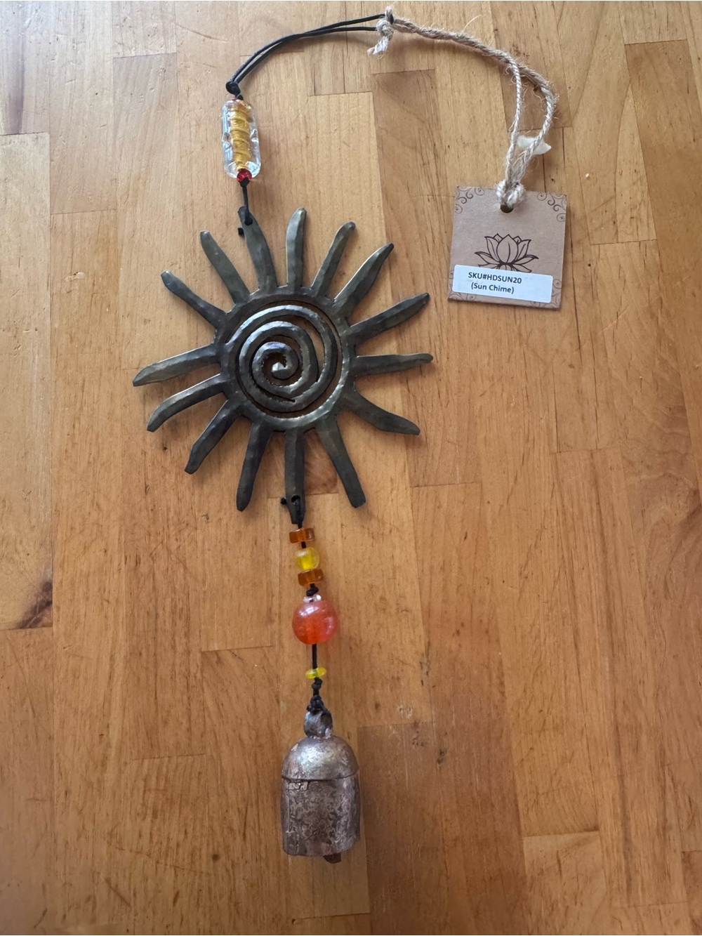 Sun Spiral Metal Wind Chime with Beaded Accents